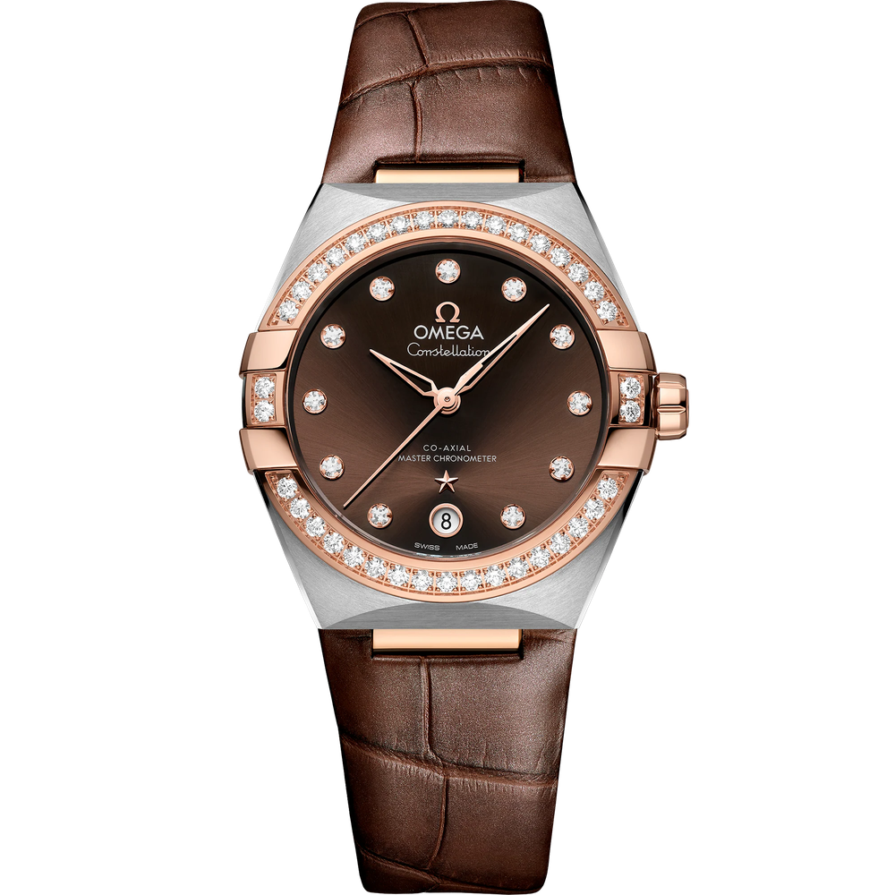 CONSTELLATION 36 MM, STEEL - SEDNA™ GOLD ON LEATHER STRAP
