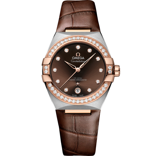 CONSTELLATION 36 MM, STEEL - SEDNA™ GOLD ON LEATHER STRAP