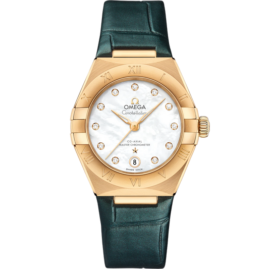 CONSTELLATION 29 MM, YELLOW GOLD ON LEATHER STRAP