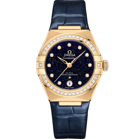 CONSTELLATION 29 MM, YELLOW GOLD ON LEATHER STRAP