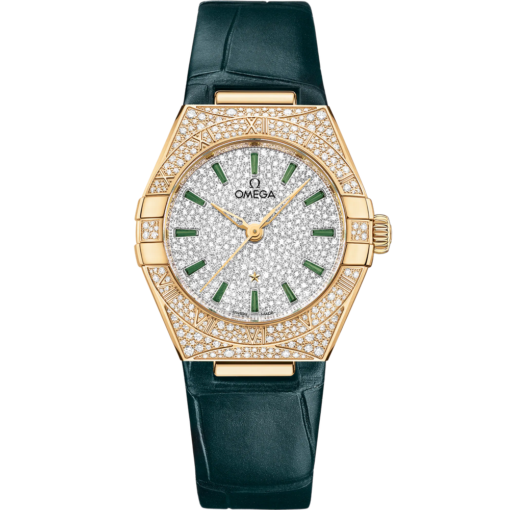 CONSTELLATION 29 MM, YELLOW GOLD ON LEATHER STRAP