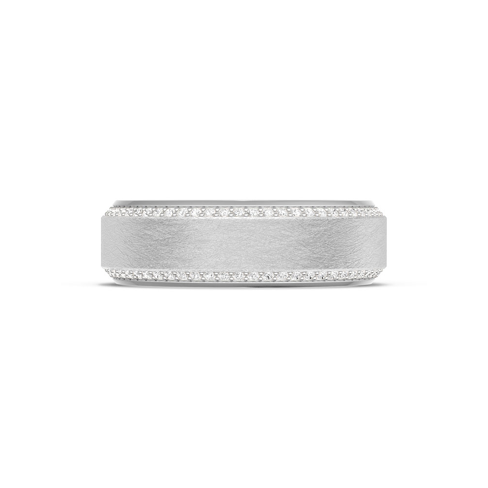 Bevel Edge Diamond Wedding Band in Brushed Finish - 7mm