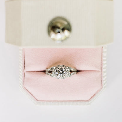 Vintage Halo Split Shank Diamond Engagement Ring