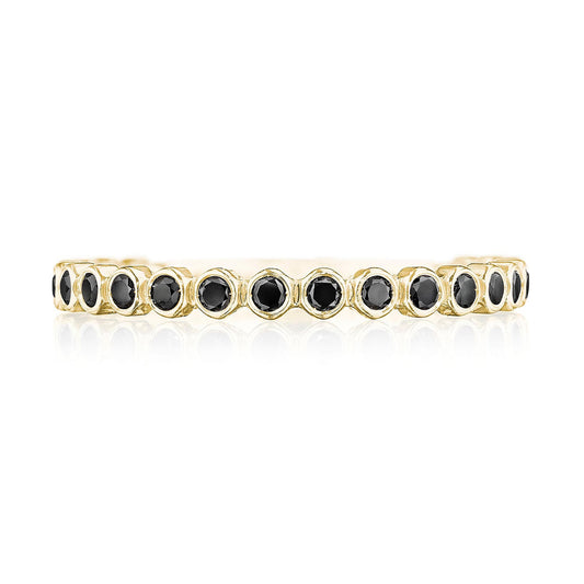 Round Bezel Droplet Wedding Band with Black Diamond