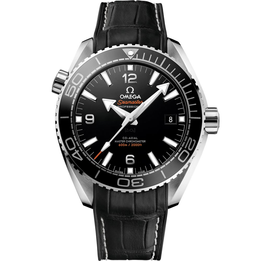 SEAMASTER PLANET OCEAN 600M 43.5 MM, STEEL ON LEATHER STRAP WITH RUBBER LINING