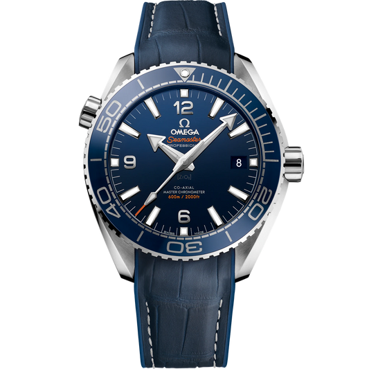 SEAMASTER PLANET OCEAN 600M 43.5 MM, STEEL ON LEATHER STRAP WITH RUBBER LINING