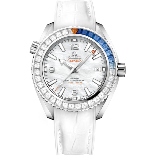 SEAMASTER PLANET OCEAN 600M 39.5 MM, WHITE GOLD ON LEATHER STRAP WITH RUBBER LINING