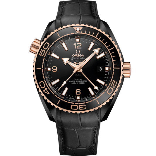 SEAMASTER PLANET OCEAN 600M 45.5 MM, BLACK CERAMIC ON LEATHER STRAP WITH RUBBER LINING