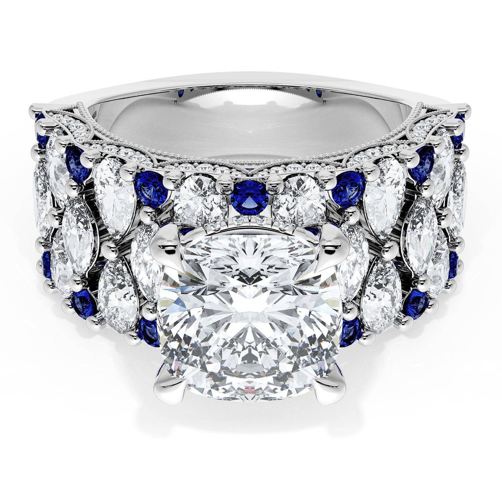 Cushion Solitaire Engagement Ring w/ North South Marquise & Pear Band