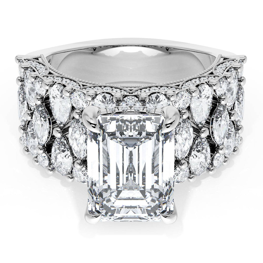 Emerald Solitaire Engagement Ring w/ North South Marquise & Pear Band