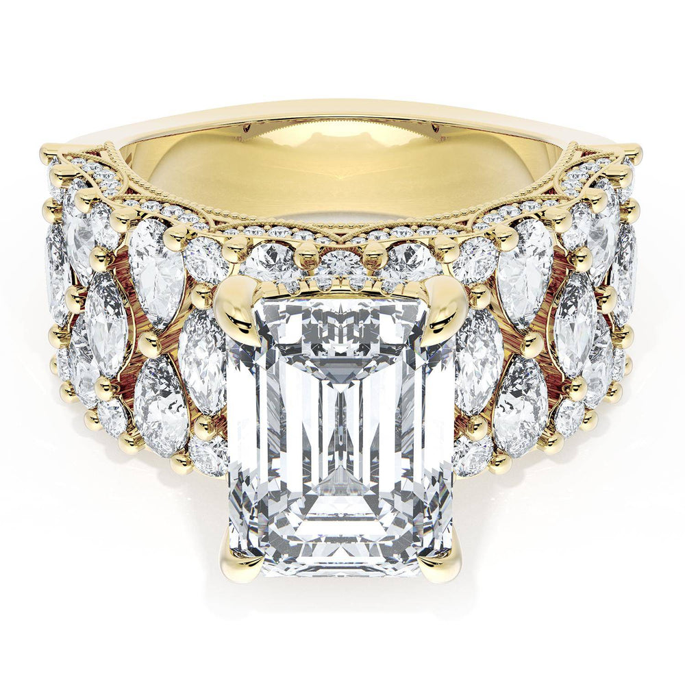 Emerald Solitaire Engagement Ring w/ North South Marquise & Pear Band