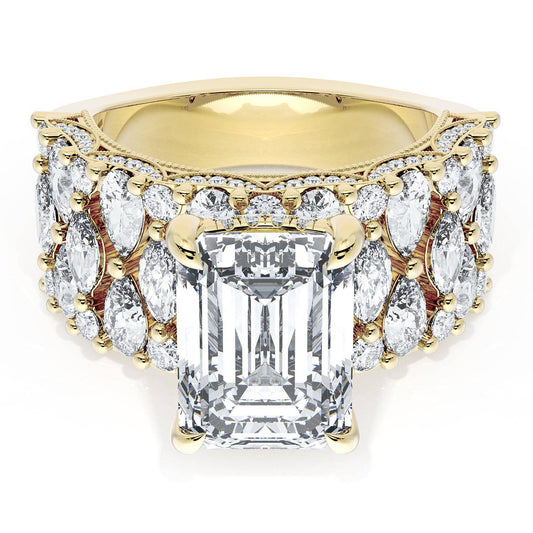Emerald Solitaire Engagement Ring w/ North South Marquise & Pear Band