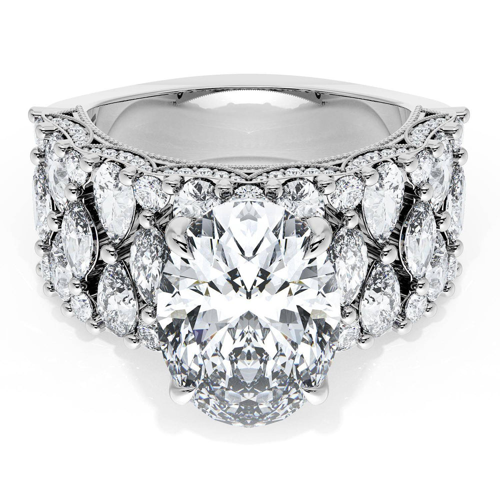 Oval Solitaire Engagement Ring w/ North South Marquise & Pear Band