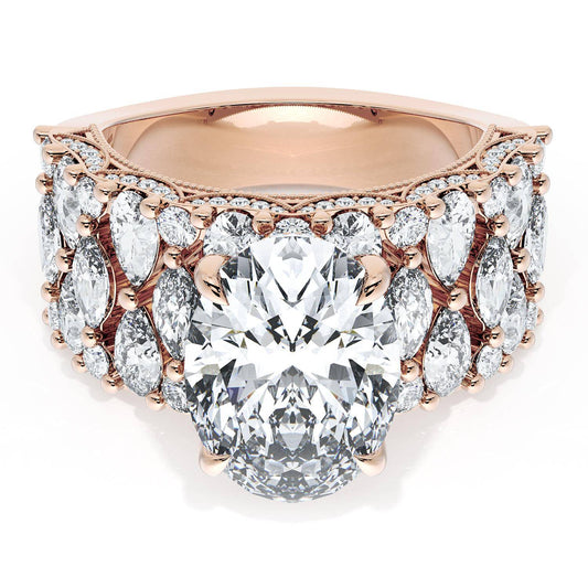Oval Solitaire Engagement Ring w/ North South Marquise & Pear Band