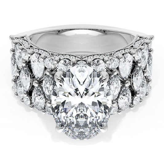 Oval Solitaire Engagement Ring w/ North South Marquise & Pear Band