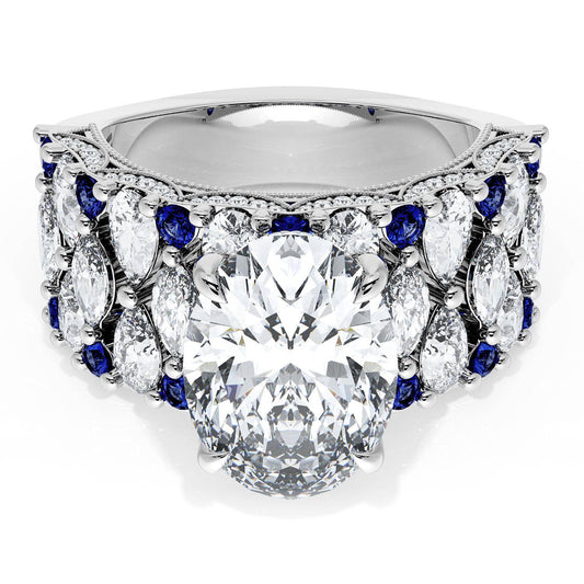 Oval Solitaire Engagement Ring w/ North South Marquise & Pear Band