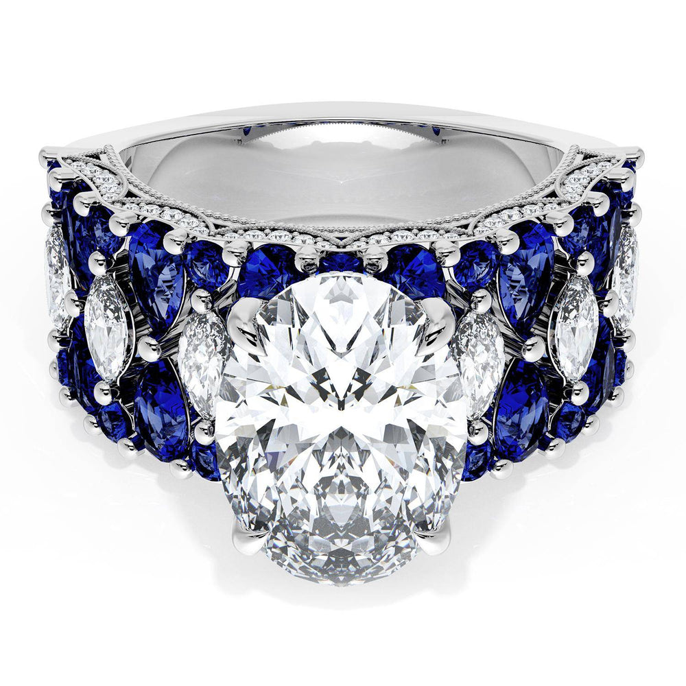 Oval Solitaire Engagement Ring w/ North South Marquise & Pear Band
