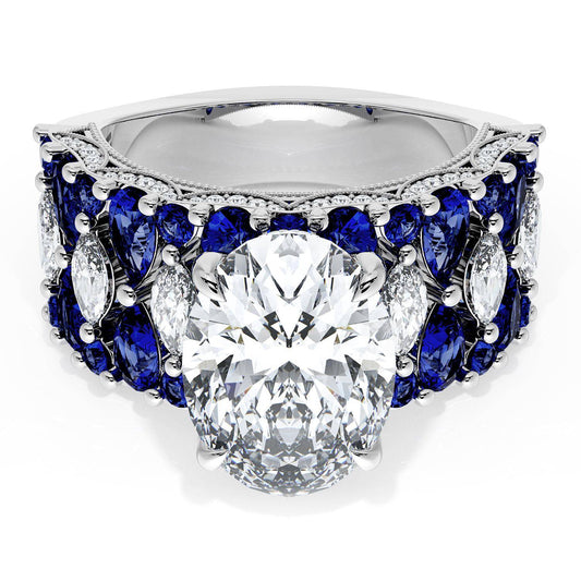 Oval Solitaire Engagement Ring w/ North South Marquise & Pear Band