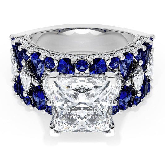 Princess Solitaire Engagement Ring w/ North South Marquise & Pear Band