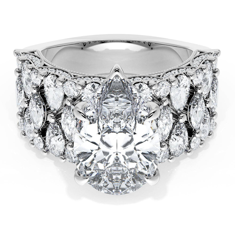 Pear Solitaire Engagement Ring w/ North South Marquise & Pear Band