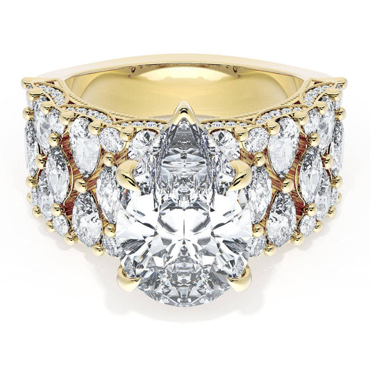 Pear Solitaire Engagement Ring w/ North South Marquise & Pear Band