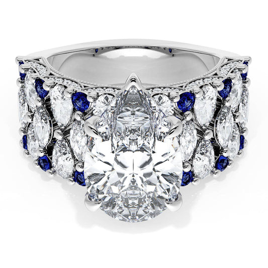 Pear Solitaire Engagement Ring w/ North South Marquise & Pear Band