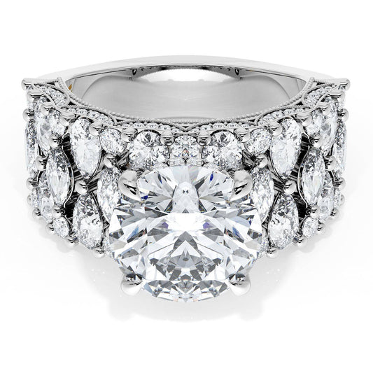 Round Solitaire Engagement Ring w/ North South Marquise & Pear Band