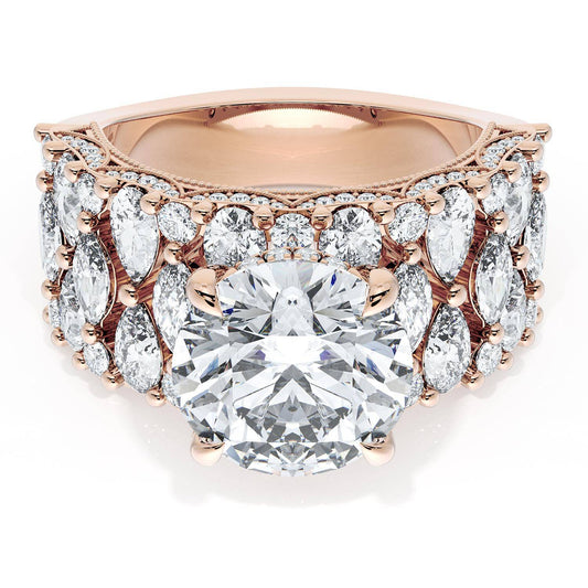 Round Solitaire Engagement Ring w/ North South Marquise & Pear Band