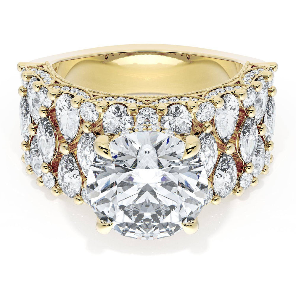 Round Solitaire Engagement Ring w/ North South Marquise & Pear Band