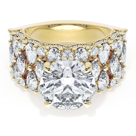 Round Solitaire Engagement Ring w/ North South Marquise & Pear Band