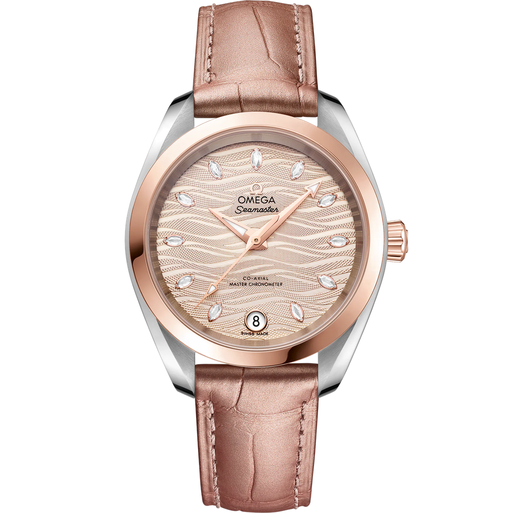SEAMASTER AQUA TERRA 150M 34 MM, STEEL - SEDNA™ GOLD ON LEATHER STRAP