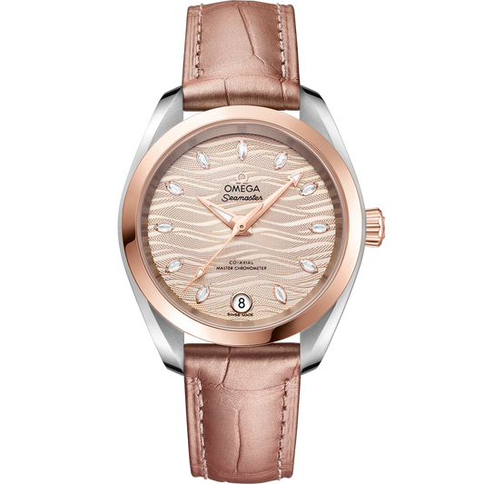 SEAMASTER AQUA TERRA 150M 34 MM, STEEL - SEDNA™ GOLD ON LEATHER STRAP