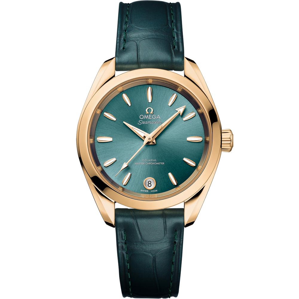 SEAMASTER AQUA TERRA SHADES 34 MM, MOONSHINE™ GOLD ON LEATHER STRAP