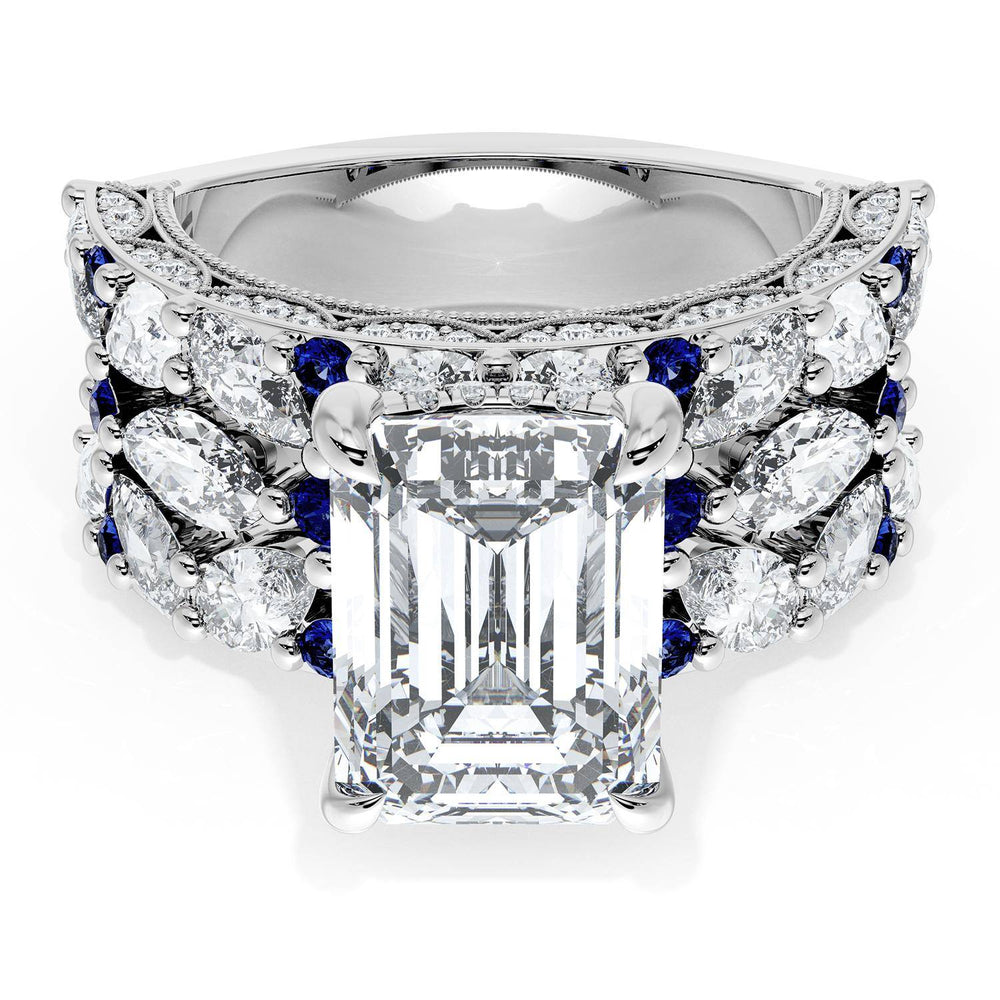 Emerald Solitaire Engagement Ring w/ Marquise & Pear Band