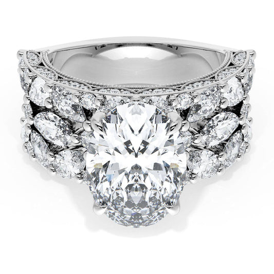 Oval Solitaire Engagement Ring w/ Marquise & Pear Band