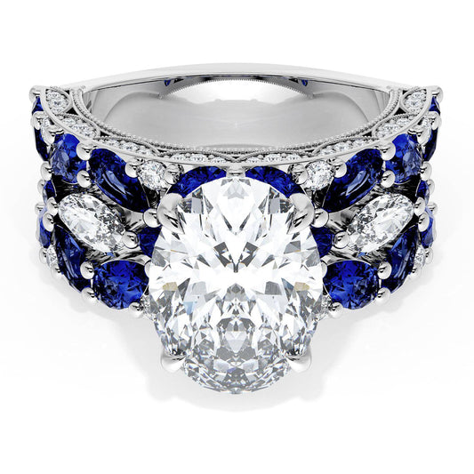 Oval Solitaire Engagement Ring w/ Marquise & Pear Band