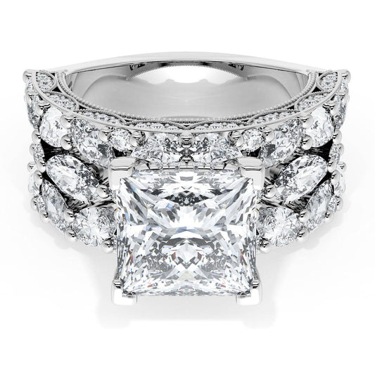 Princess Solitaire Engagement Ring w/ Marquise & Pear Band