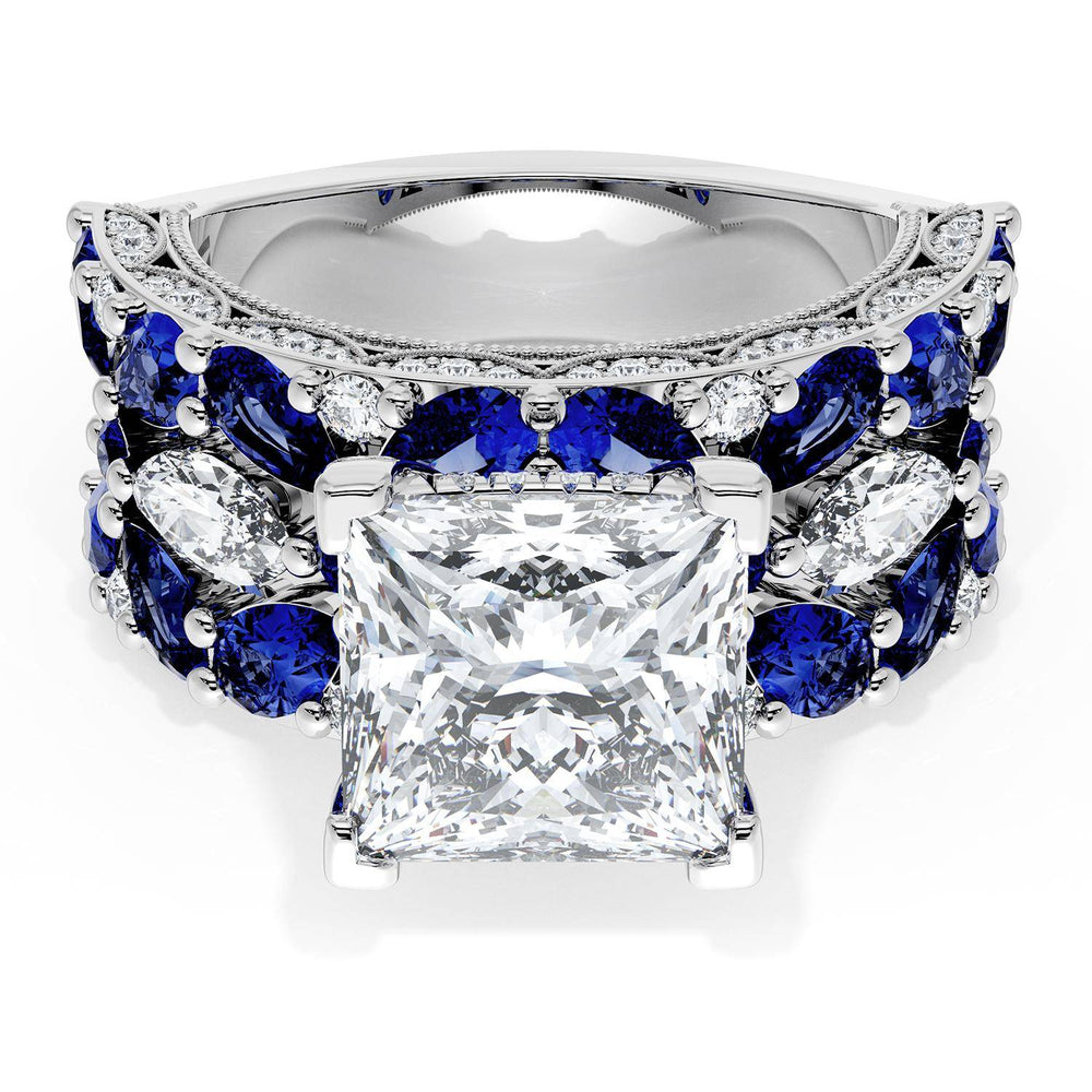 Princess Solitaire Engagement Ring w/ Marquise & Pear Band