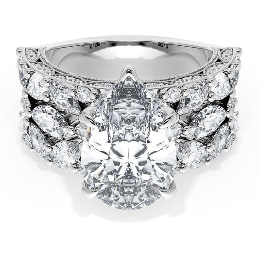 Pear Solitaire Engagement Ring w/ Marquise & Pear Band