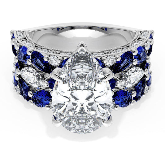 Pear Solitaire Engagement Ring w/ Marquise & Pear Band