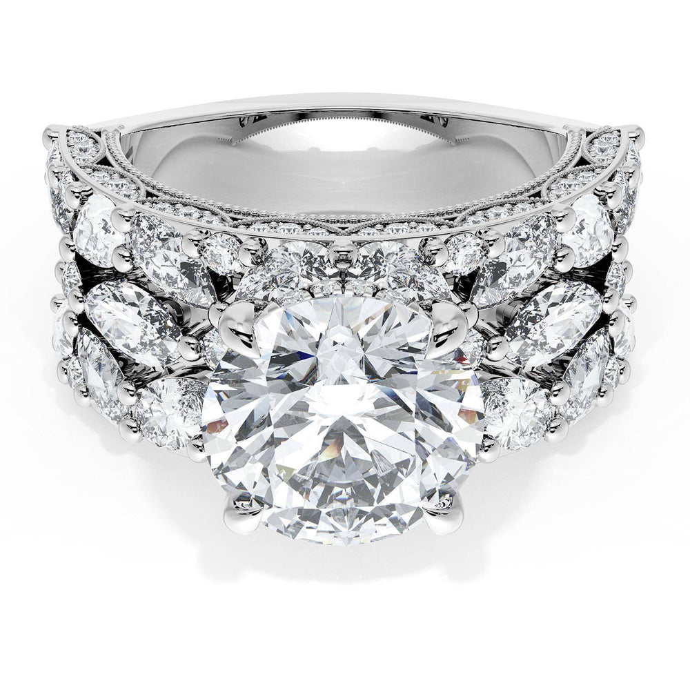 Round Solitaire Engagement Ring w/ Marquise & Pear Band