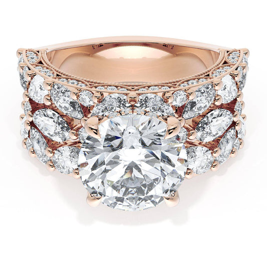 Round Solitaire Engagement Ring w/ Marquise & Pear Band