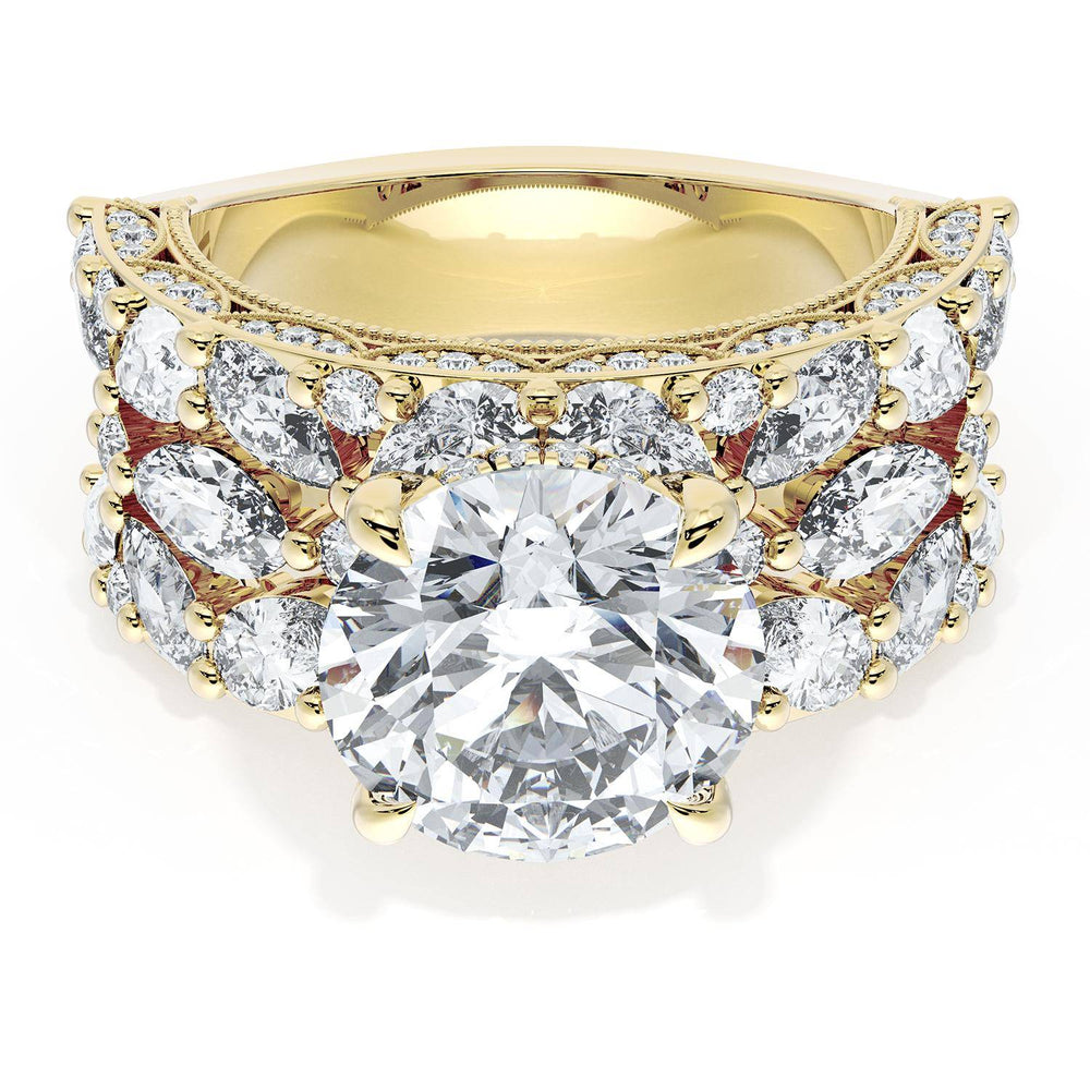 Round Solitaire Engagement Ring w/ Marquise & Pear Band