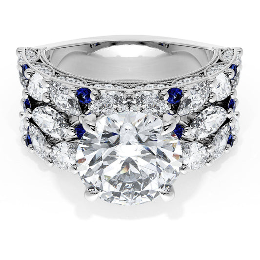 Round Solitaire Engagement Ring w/ Marquise & Pear Band