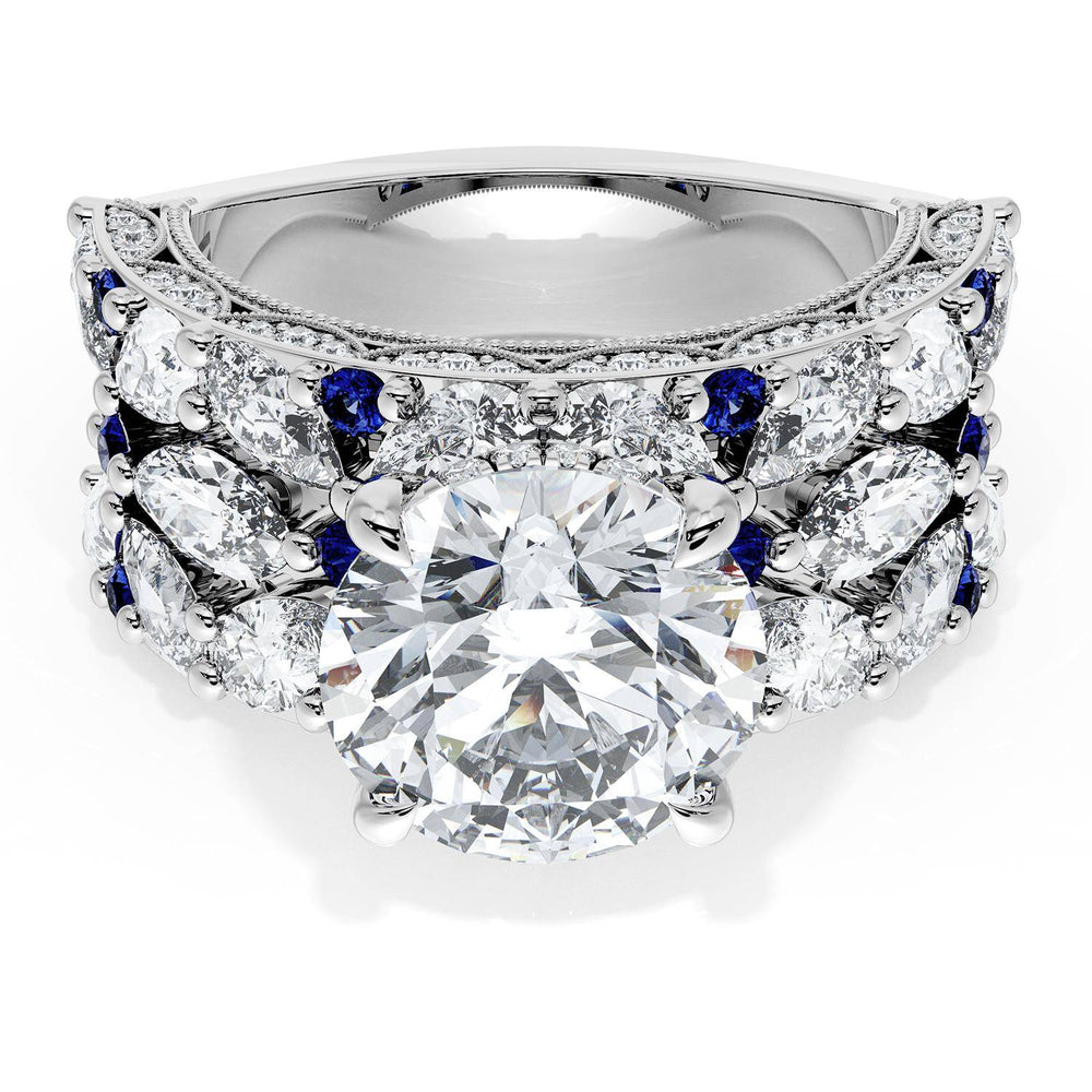 Round Solitaire Engagement Ring w/ Marquise & Pear Band