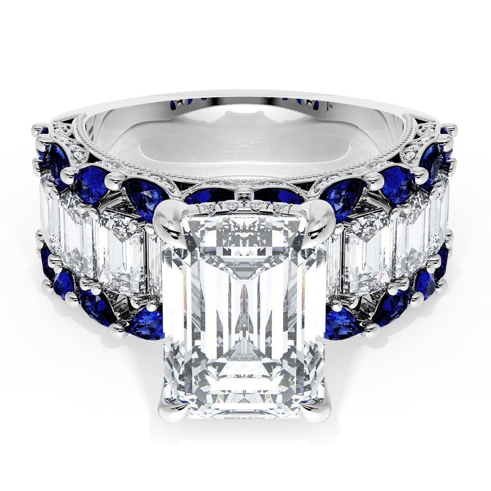 Emerald Solitaire Engagement Ring w/ Emerald & Pear Band