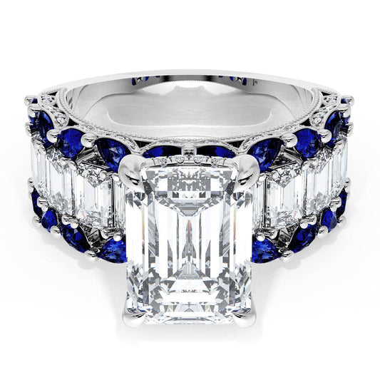 Emerald Solitaire Engagement Ring w/ Emerald & Pear Band