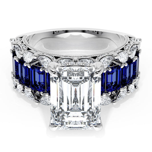 Emerald Solitaire Engagement Ring w/ Emerald & Pear Band