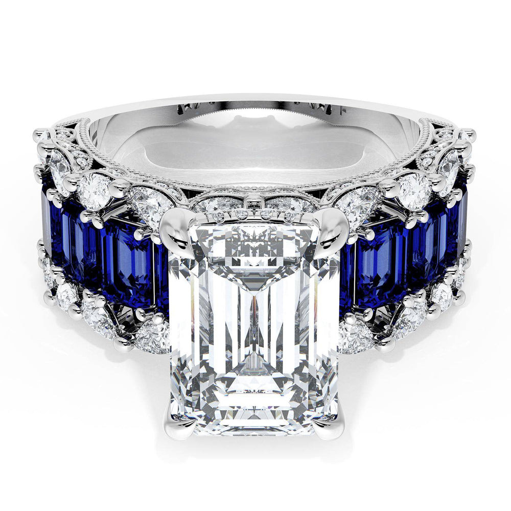 Emerald Solitaire Engagement Ring w/ Emerald & Pear Band