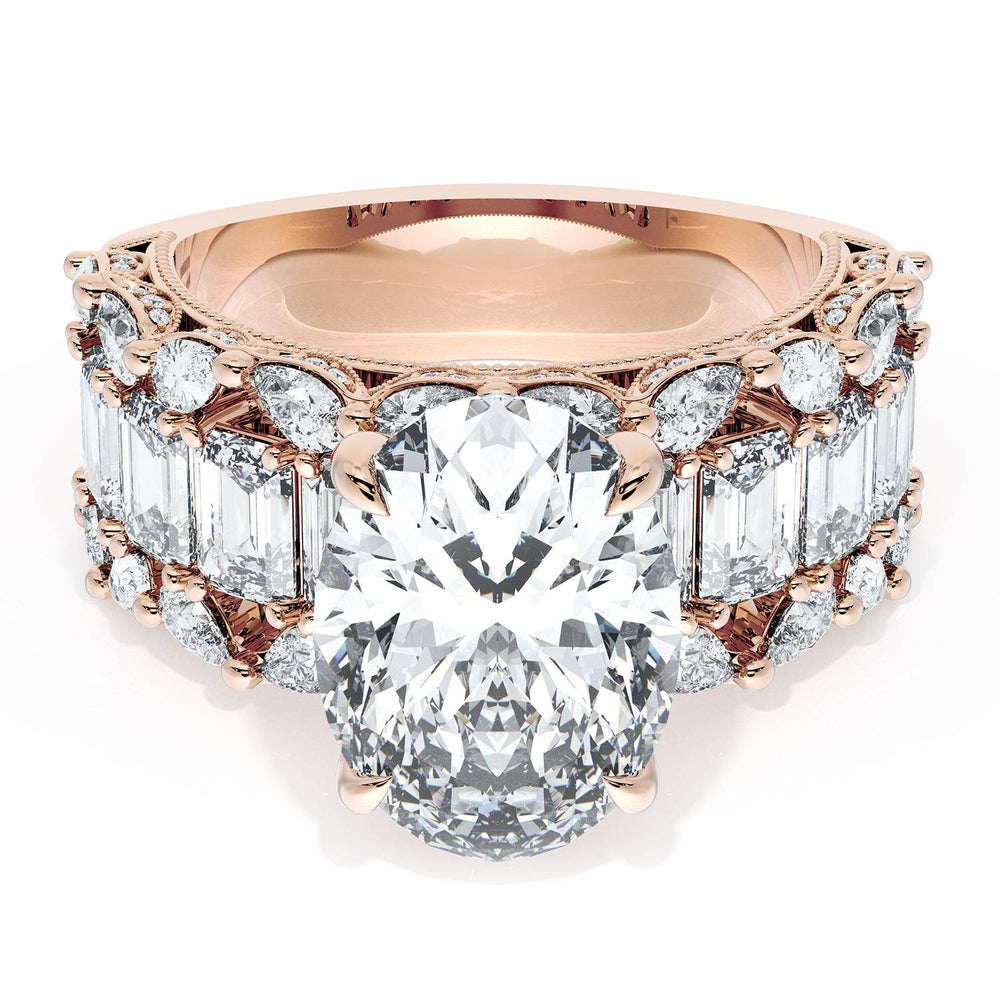 Oval Solitaire Engagement Ring w/ Emerald & Pear Band